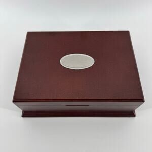 Wooden Jewelry Keepsake Box Lift-Out Tray Silver Plaque Mother Gift